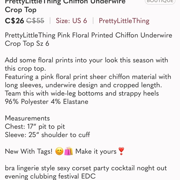 PrettyLittleThing Chiffon Underwire Crop Top - Picture 8 of 8